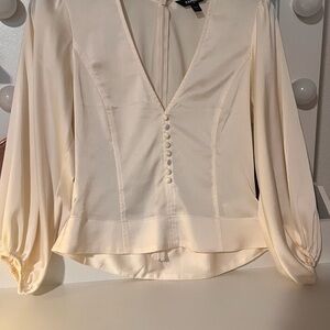 Express Cream Fitted Peplum Blouse